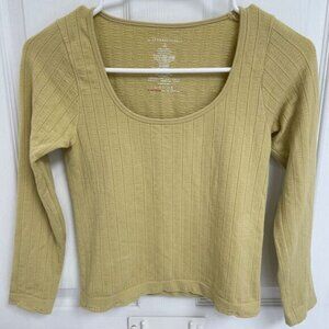 Anthropologie Light Green Yellow Scoop Neck Cropped Length Long Sleeve Size S